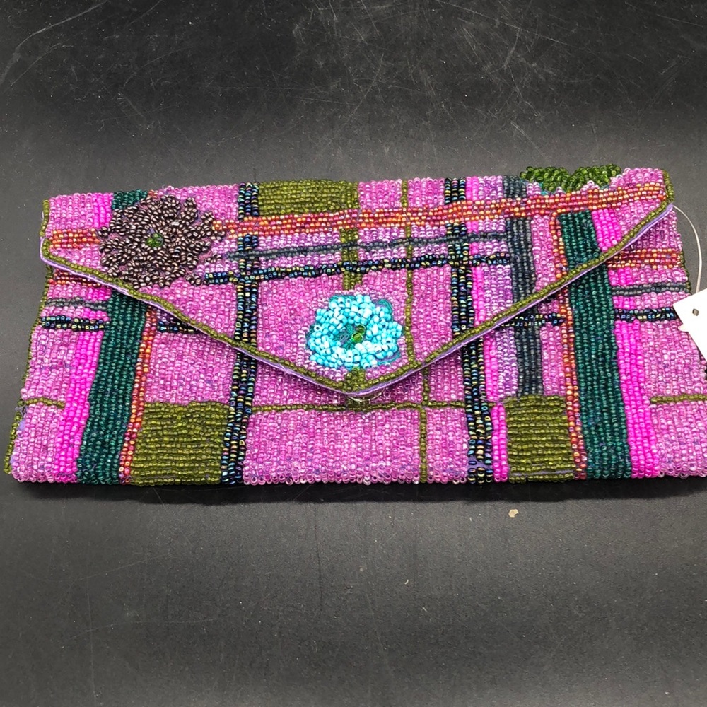 Purple Beaded Envelop Bag